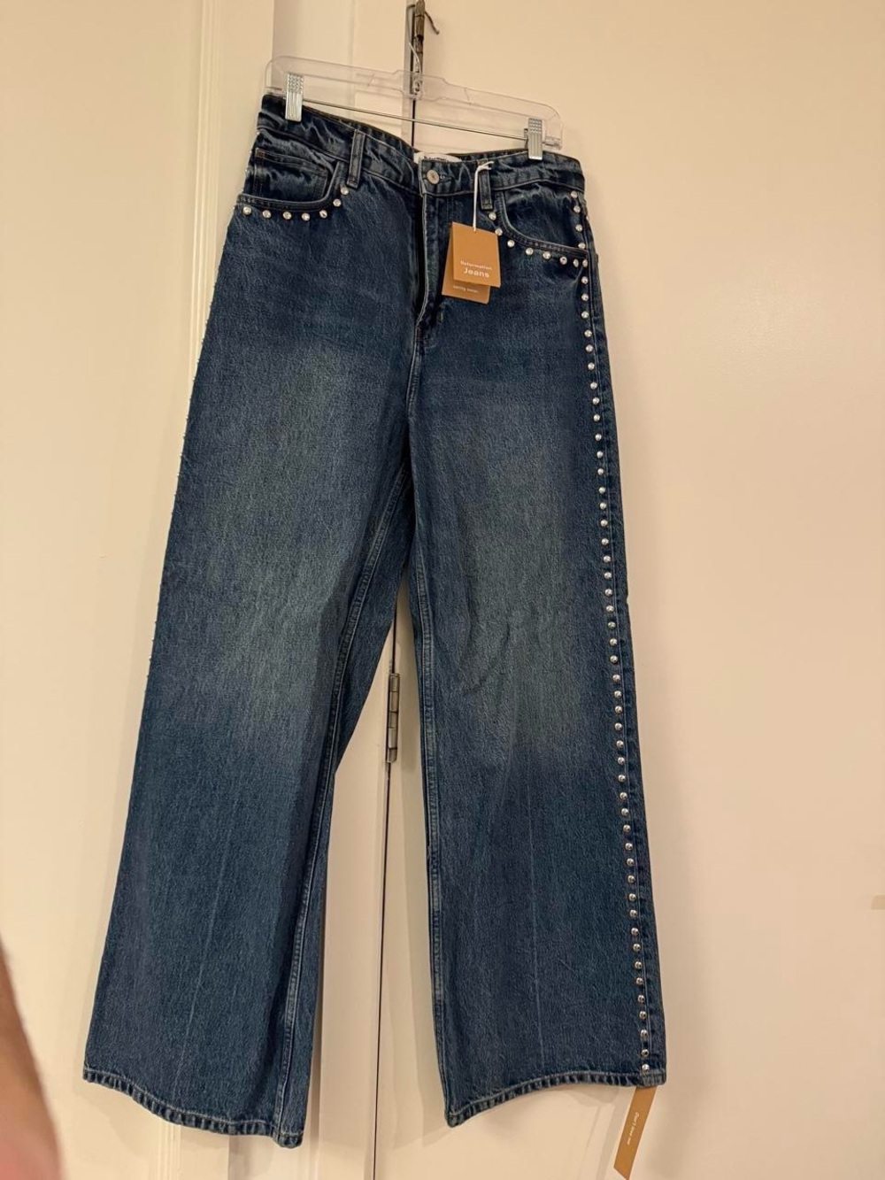 Reformation Cary Jeans - Studded Dark Blue Wide-Leg Women’s Jeans